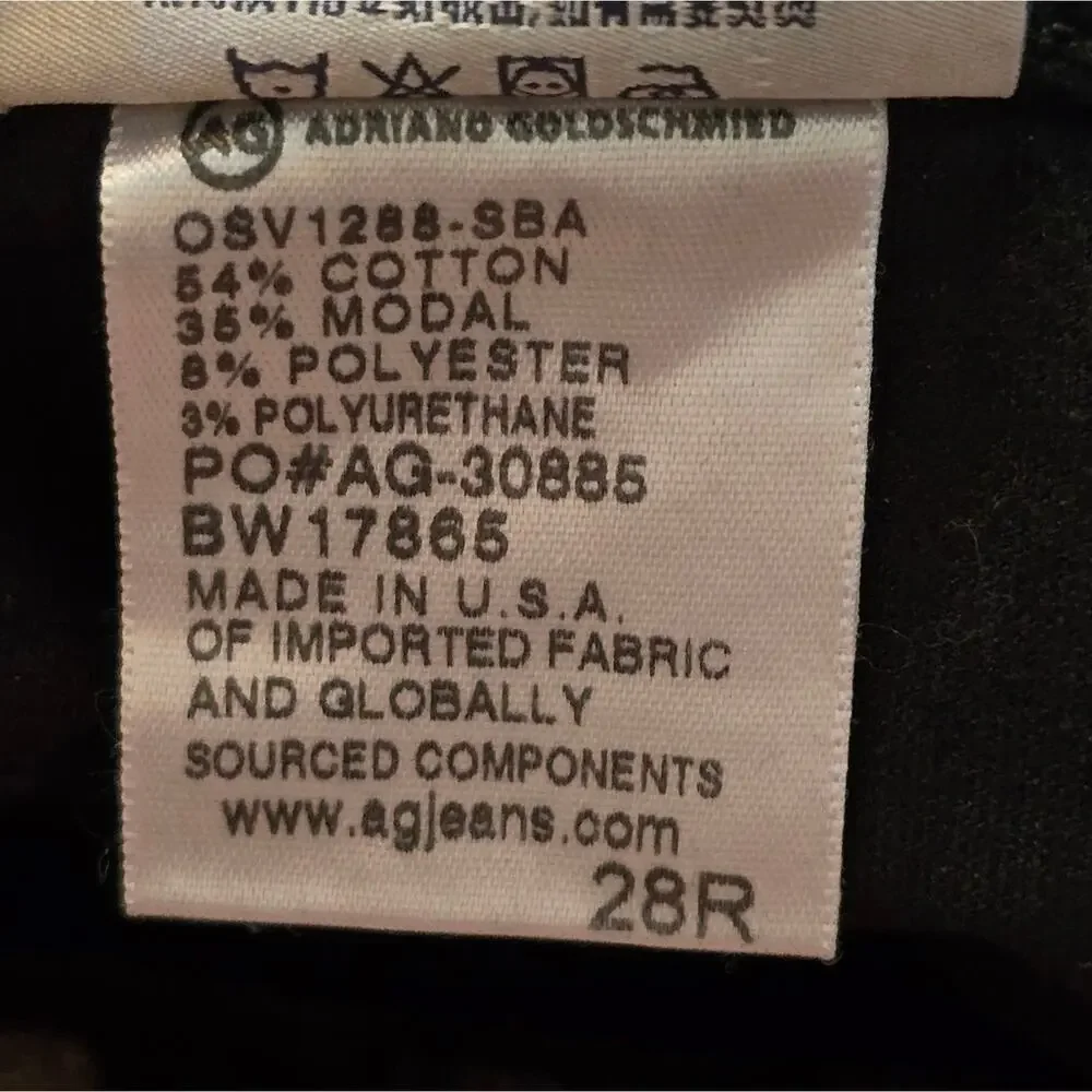 Ag Adriano Goldschmied Black‎ Velvet Stretch Super Skinny Leggings Cropped Pants